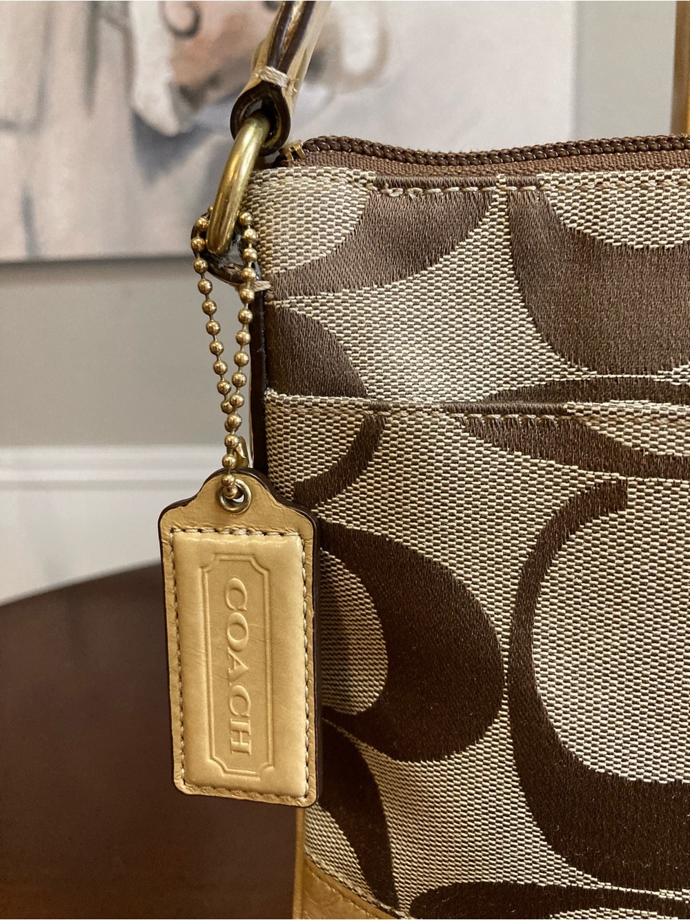 Coach Vintage Signature Jacquard Swing Pack Crossbody Bag-Yellow/Tan Tag Charm - Picture 4 of 16
